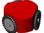 English: schematic drawing of an autonomous robot with an omnidirectional drive based on three omni-wheels. Deutsch: Schematische Zeichnung eines autonomen Roboters mit omnidirektionalem Antrieb; basierend auf der Benutzung dreier Allseitenräder.