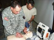 Sgt. Carl Verway, native of Vancleave, Miss., and Sgt. Bob Davis, native of Biloxi, Miss., perform cardiopulmonary resuscitation to a simulated cardiac arrest patient during the practical application portion of the Advanced Cardiac Life Support certificat