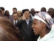 Hu Jintao president of china waves at the women dancers during his visit of Rift Valley