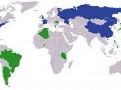 World map highlighting the UN Security Council of 2005. Countries coloured blue are permanent members. Territories under Republic of China (ROC) administration (Taiwan, Quemoy, Matsu, Wuchiu, Pratas, Taiping, etc.; stripped on the map above) is recognised