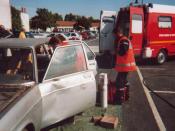 Public demonstration; the ambulance team take care of the casualty inside the stabilised vehicle — Sainte-Soulle, France, September 2001