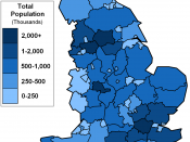 Counties of England by population, based on GNU map here as listed on w:List of English counties by population