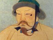 Taizong, better known as Ögedei Khan. Portrait cropped out of a page from an album depicting several Yuan emperors (Yuandai di banshenxiang), now located in the National Palace Museum in Taipei (inv. nr. zhonghua 000324). Original size is 47 cm wide and 5