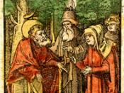 English: A woodcut from the 1516 Das Plenarium oder Ewangely buoch showing John the Baptist preaching