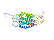 English: Structure of protein CCR5.Based on PyMOL rendering of PDB 1ND8 .