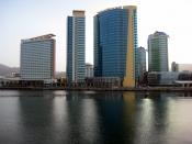 English: View of the International Financial Centre near the Port of Port-of-Spain in the Gulf of Paria
