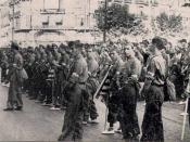 Español: Reemplazo de voluntarios del ejercito republicano destinados al frente de Teruel. 1938