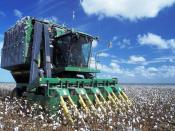 English: John Deere 9960 cotton harvester/picker Español: Cosechadora de algodón Deutsch: John-Deere-Baumwollerntemaschine beim Ernten auf dem Feld.
