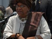 Ellen Johnson-Sirleaf, president of Liberia, speaks to graduates of the Armed Forces of Liberia March 27, 2008, in Monrovia, Liberia, who have been participating in Africa Partnership Station classes aboard the amphibious dock landing ship USS Fort McHenr