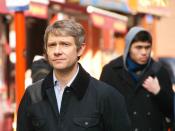 Chinatown, London. Martin Freeman during filming of Sherlock.
