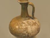 Mould-made flagon, lead-glazed, made in Central Gaul (France), found at Colchester. 1st century AD. Ht.14.5 cm. British Museum, London. PE Department, 1854.4-12.6.