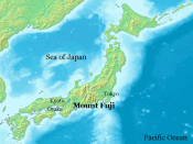 The position of Mount Fuji is indicated by a yellow dot