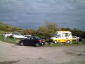 English: National Trust car park for Sand Point. Ice cream van servicing the walkers of Sand Point