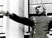 Mishima delivering his speech in the failed coup attempt just prior to committing seppuku (November 25, 1970)