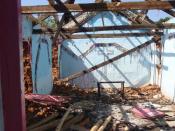 English: Remains of a church property burnt down during communal violence in Orissa in August 2008