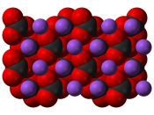 Space-filling model of part of the crystal structure of the gamma polymorph of sodium carbonate, γ-Na 2 CO 3 . X-ray crystallographic data from Acta Cryst. (2003). B59, 337-352.