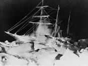 English: A night picture of the Endurance. Ship at night with ice in foreground during Shackleton's Imperial Trans-Antarctic Expedition.