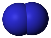 A space-filling model of the diatomic molecule dinitrogen, N 2 .