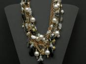 English: This necklace is a one-of-a-kind original by Canadian Artist Kim Wilson. It was created using a collection of new and reclaimed jewelry findings, freshwater pearls and gemstone beads.