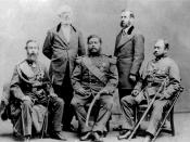 English: King Kalākaua and members of the Reciprocity Commission which went at Washington in 1875 to secure a Reciprocity Treaty between Hawaii and the United States. Left to right: John Owen Dominis, Governor of Oahu; Luther Severance, former U.S. Commis