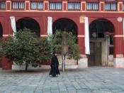 English: Orthodox monk in the Vatopedi monastery, Mount Athos.