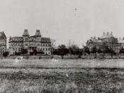 English: A photo of Texas A&M University, taken in 1902. It shows, left to right, Ross Hall, Old Main, and Foster Hall.