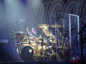 English: , American drummer for the band Chicago, performing at the MGM Grand Las Vegas (Las Vegas, Nevada)