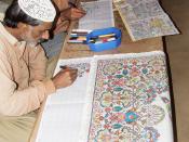 English: Two convict artists busy in drawing designs of carpets on graph papers at Industrial Workshops of Central Jail Faisalabad, Pakistan in 2010