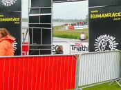 English: The Human Race triathlon - the end This is the finish line. 