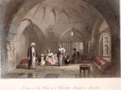 Interior of the house of a Palestinian Christian family in Jerusalem. By W. H. Bartlett, ca 1850