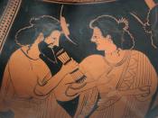 God council in Olympus: Hermes with his mother Maia. Detail of the side B of an Attic red-figure belly-amphora, ca. 500 BC.