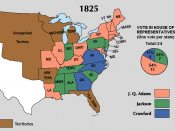 The voting by state in the House of Representatives, 1825. Note that all of Clay's states voted for Adams.