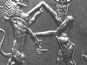A cylinder seal impression detail-(on clay), Enkidu in battle.