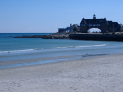 Narragansett Towers and Narragansett Town Beach, one of Rhode Island's tourist destinations.