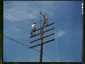 [Men working on telephone lines, probably near a TVA dam hydroelectric plant]  (LOC)