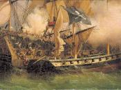 It's a painting which shows a pirate ship attacking a merchants's ship.