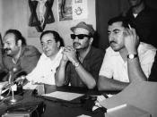 Yasser Arafat, Nayef Hawatmeh and Kamal Nasser in Jordan press conference in Amman