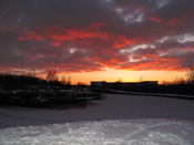 English: sunset view of frozen canal coldest winter for 30 years