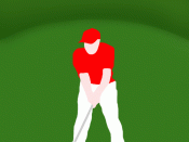 An animation of a full golf swing displaying the appropriate and professional technique. Each of the 9 frames in the animation are based on this image. The animation was made in both Adobe Photoshop CS and Adobe ImageReady.