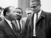 Martin Luther King, Jr. and Malcolm X meet before a press conference. Both men had come to hear the Senate debate on the Civil Rights Act of 1964. This was the only time the two men ever met; their meeting lasted only one minute.