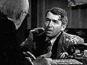 A distraught George Bailey (James Stewart) pleads for help from Mr. Potter.
