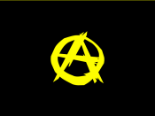 Anarcho-capitalis black flag: Anarchy for life, liberty and property.