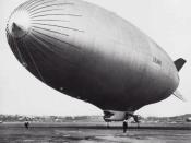 A U.S. Navy N-class ZPG-3W early warning blimp of airship airborne early warning squadron ZW-1 at Naval Air Station Lakehurst, New Jersey (USA), circa 1960. ZW-1 operated four ZPG-3W from 1959 to 1961. Shortly before decommissioning on 31 October 1961 the