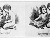 English: April, 1841 illustration by Joseph Alexander Adams from the US magazine American Repertory. The illustration compares printing using a wood carving and using a copper electrotype made from the same carving. It is among the earliest images printed