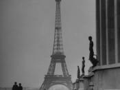 English: Picture of the Eiffel Tower taken in 1945. I flew to Paris and walked to the Eiffel Tower. The Eiffel Tower is significant because it only took a year to build, its claimed to be the tallest structure (until 1931), and and it was built to celebra