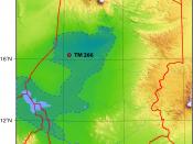 location of TM 266, place of discovery of the first Sahelanthropus tchadensis in Chad ; based on http://www.nature.com/nature/journal/v418/n6894/fig_tab/nature00880_F1.html and using Chad Topography.png (PD) by Sadalmelik as background. The light blue are