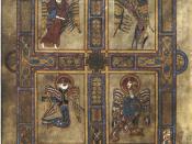 English: Image of Folio 27v, with the four evangelist symbols from the Book of Kells, a 1200 year old book. Scanned from: Meehan, Bernard; The Book of Kells': an illustrated introduction to the manuscript in Trinity College Dublin. London: Thames and Huds