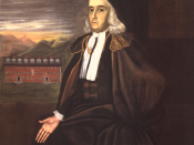 Portrait of William Stoughton, colonial magistrate of the Salem Witch Trials and acting governor of Massachusetts.