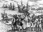 Columbus landing on Hispaniola, Dec. 6, 1492; greeted by Arawak Indians