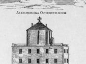 The house of Anders Celsius with his observatory on the roof, from a contemporary engraving.